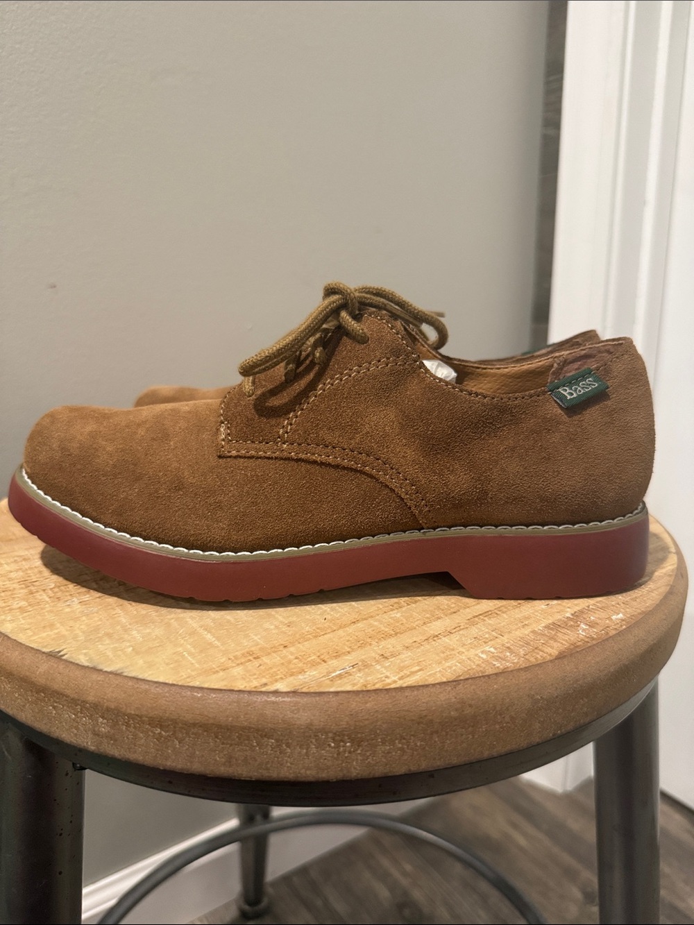 Bass Brown Suede Derby Shoes with Red Sole